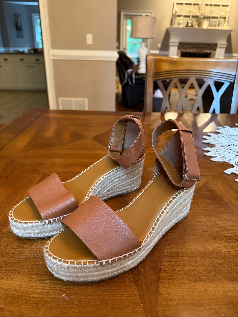 Women’s Franco Sarto Tan Espadrille Wedge Sandals with Ankle Strap